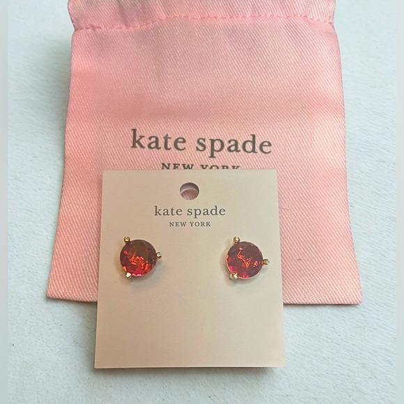 Kate Spade NY Red Gemstone Stud Earrings – NWT, Dust Bag, Elegant Gift - Picture 2 of 3
